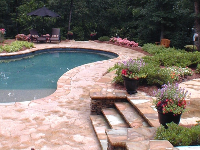 Crab orchard stone steps to pool